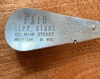 Antique Metal Folding Shoe Horn: Fair Department Store Advertising, Weirton WV
