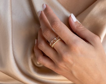 Diamond Stacking Ring Set, 14K Gold Gemstone Rings, Valentines Gift
