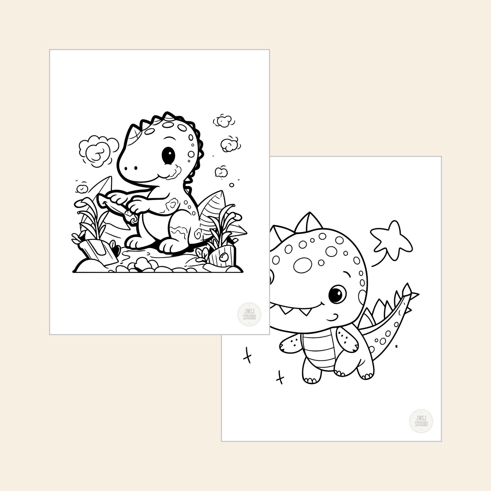 24 Cute Dinosaurs Coloring Pages for Kids Toddlers Preschoolers Adults ...