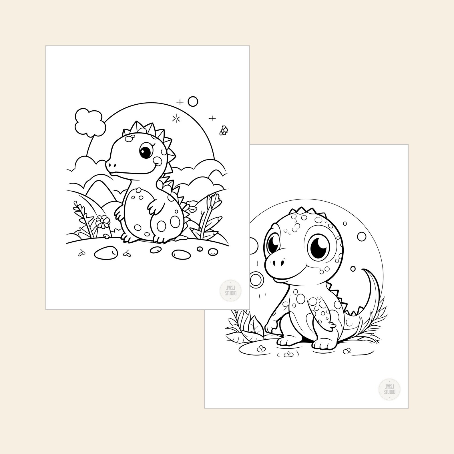 24 Cute Dinosaurs Coloring Pages for Kids Toddlers Preschoolers Adults ...