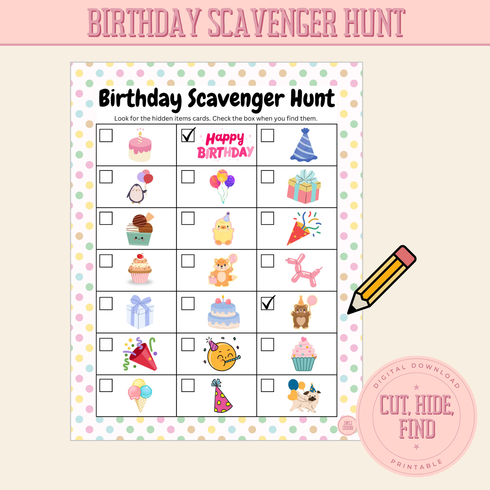 Birthday Scavenger Hunt Indoor Party Game Outdoor Party Game Kids ...