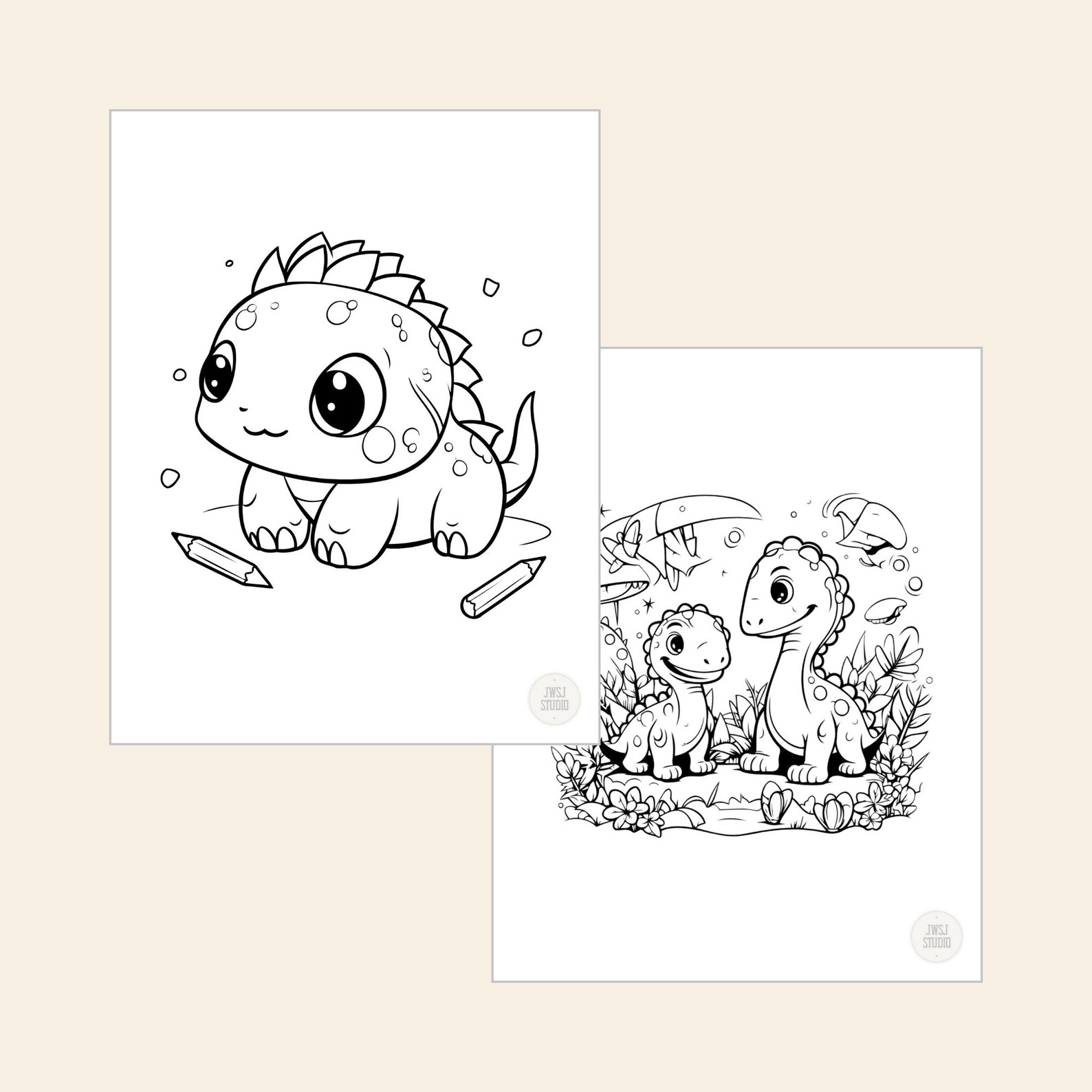 24 Cute Dinosaurs Coloring Pages for Kids Toddlers Preschoolers Adults ...