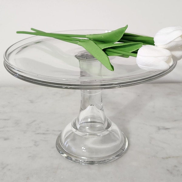 Vintage Pedestal Cake Stand Pressed Clear Glass Cake Plate Cupcake Display Apothecary Footed Cake Display