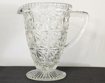Vintage Pitcher Cut Glass Pedestal Pitcher Heavy Clear Glass Water Juice Pitcher Antique Glass
