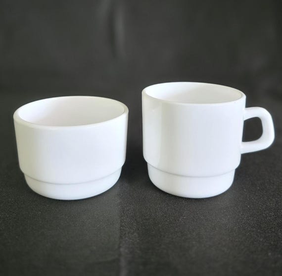 Vintage Arcopal France Restaurant White Milk Glass Stacking Mug Or Ramekin, Sold Individually