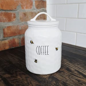 Harvest Green Studio Bumble Bee Coffee Canister | White Textured