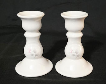 Vintage Pfaltzgraff Tea Rose Candlestick Holders, Set Of 2 Stoneware Candle Holders