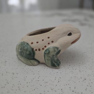 Vintage Ceramic Frog Planter With Green And Brown Accents