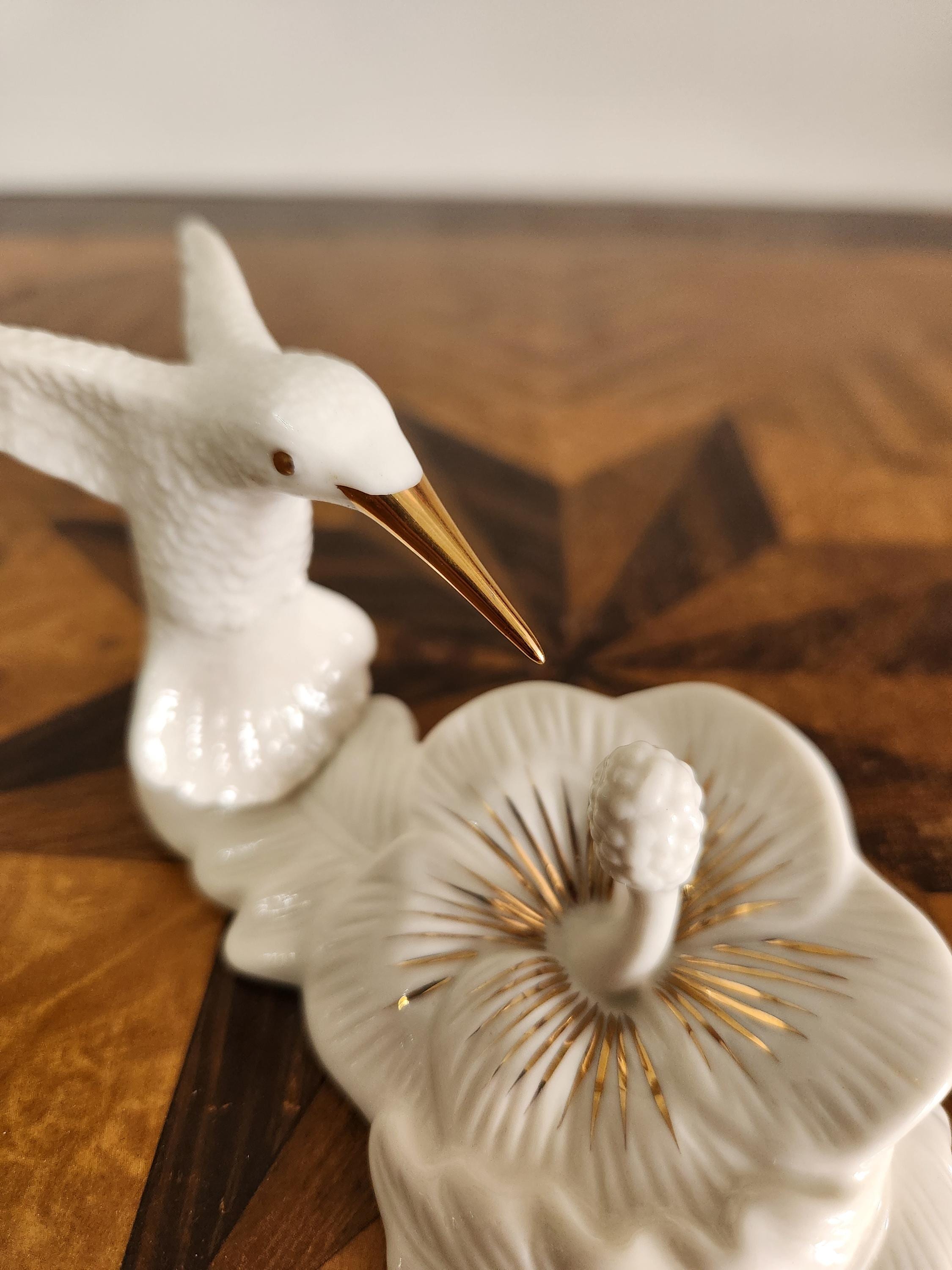Vintage Lenox Hummingbird Hibiscus Flower Figurine 24 Karat Gold