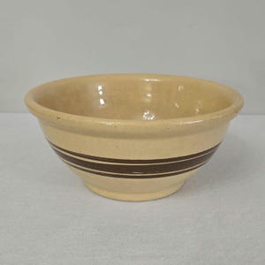 Vintage Yellowware Mixing Bowl With Brown Stripes Stoneware Bowl