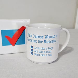 Vintage Career Woman's Checklist For Success Mug, Funny Retro Office Humor, Recycled Paper Products, Made In Japan