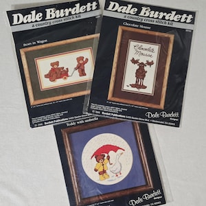 Vintage Dale Burdett Country Cross Stitch Kit - Choice Of Design - Bears In Wagon, Chocolate Mousse Or Teddy With Umbrella NOS