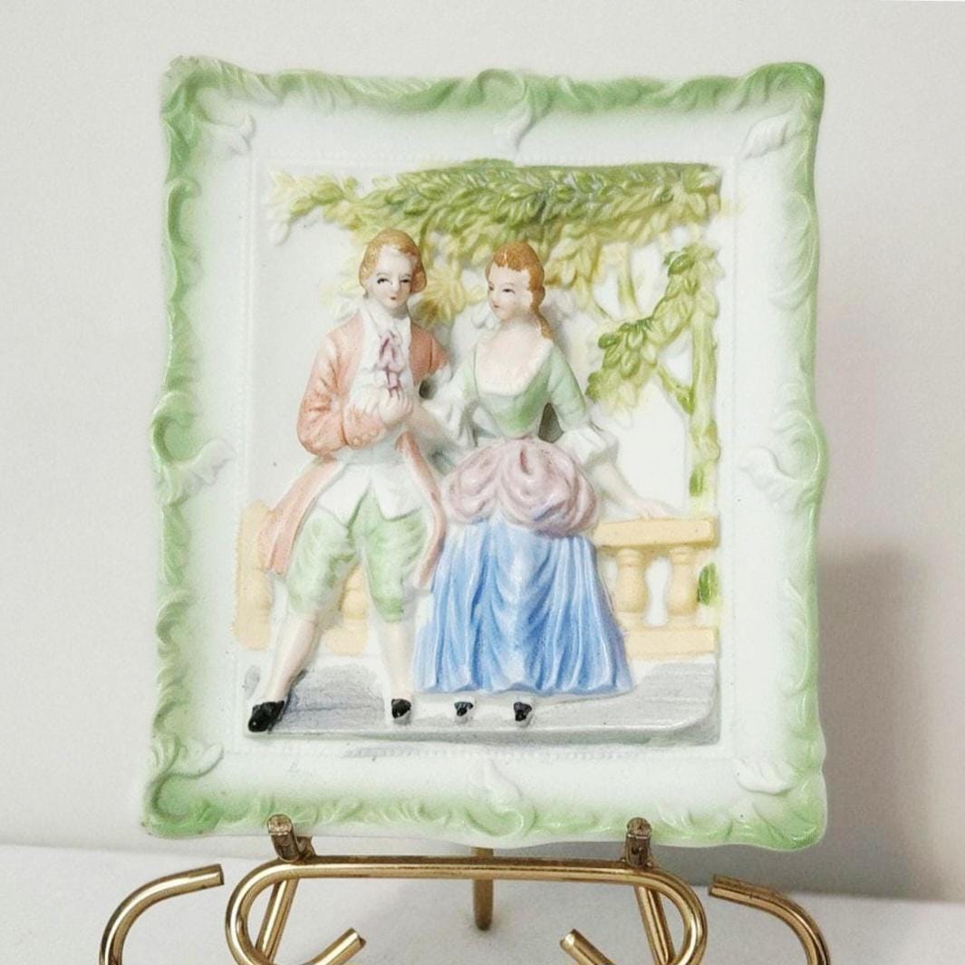 Vintage Occupied Japan Bisque Wall Plaque Courting Couple, Chase