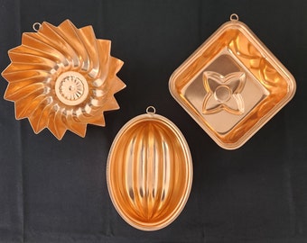 Vintage Copper Plated Jello Molds Mold Pan Cake Mold Gelatin Mold Square Star Spiral Oval Your Choice