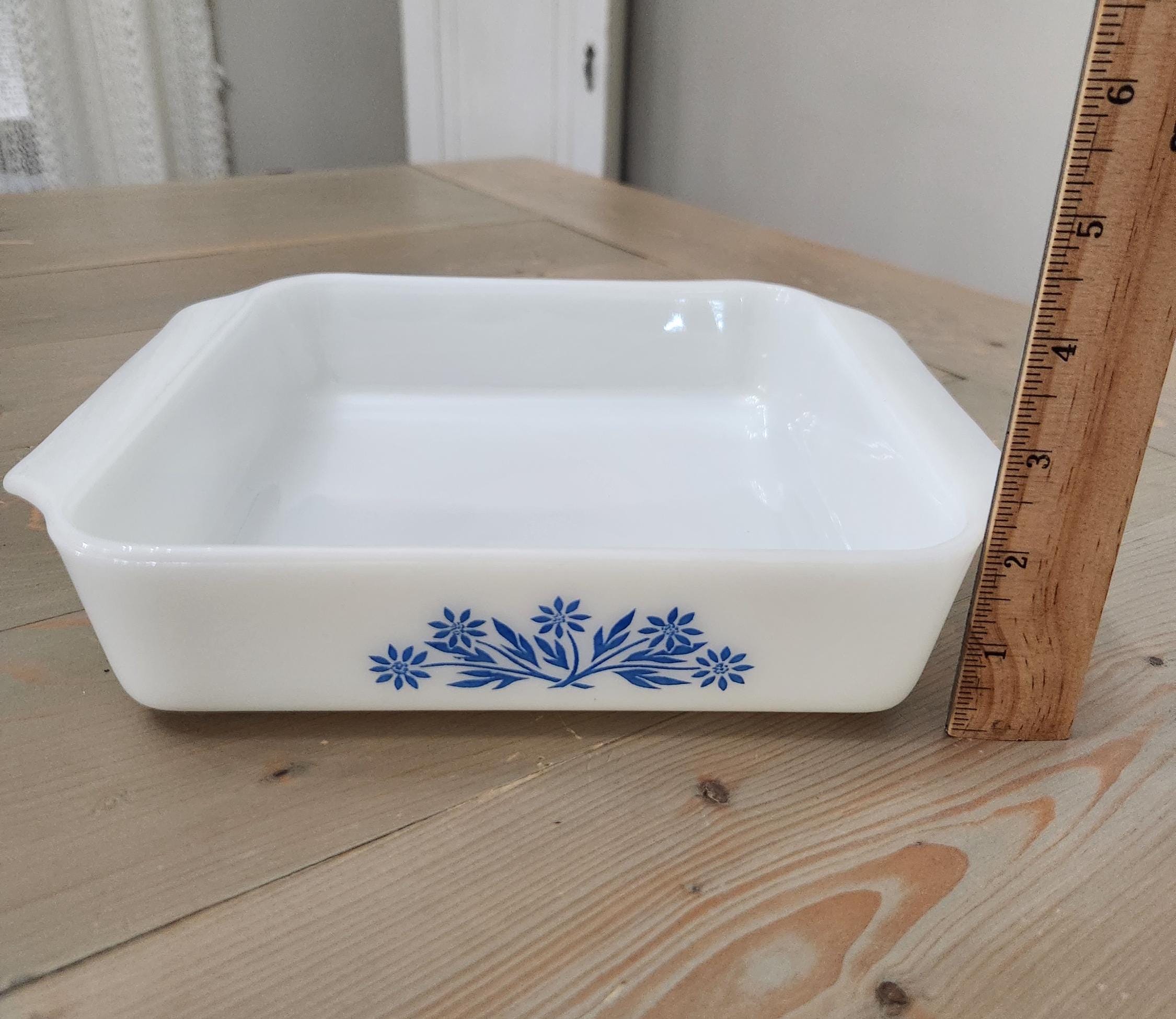 Vintage Fire King Blue Cornflower Baking Dish, Anchor Hocking Milk