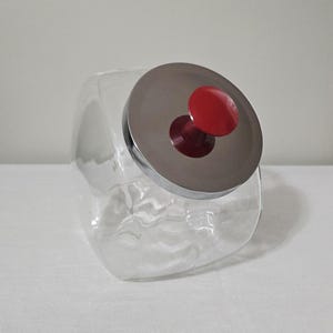 Vintage penny pot de bonbons en verre incliné, présentoir de magasin général rétro avec couvercle en métal et bouton rouge, boîte de rangement de cuisine