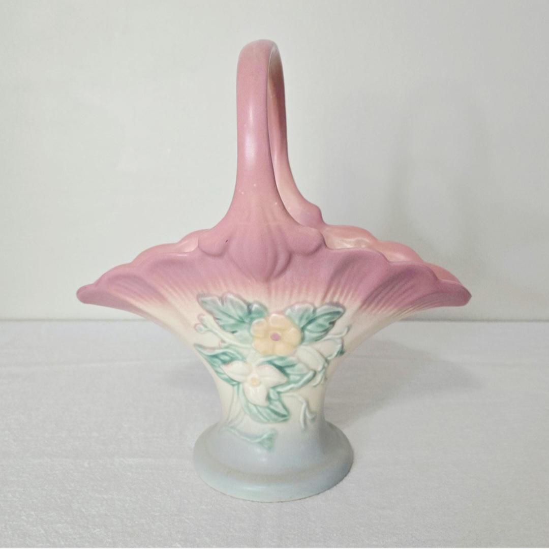 果物 HULL Vintage Hull Pottery Wildflower Basket Vase W-16, Matte Pink and