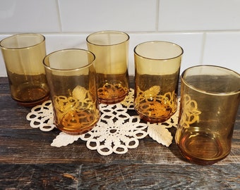 Vintage Libbey Set Of 5 Amber Glasses Juice Glasses 6oz