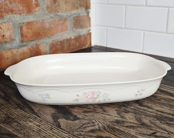 Vintage Pfaltzgraff Tea Rose 2Qt Casserole Dish, Stoneware Rectangular Baker