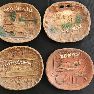 Vintage Faux Wood Souvenir Plate/Shallow Bowl Choice Of Mount Rushmore Wyoming New Mexico Texas