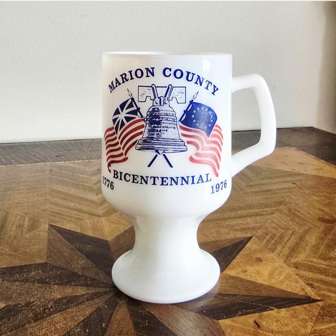 Vintage 1976 Marion County West Virginia Bicentennial Milk Glass