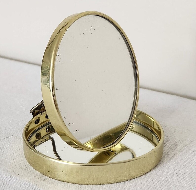 Vintage Compact Mirror Needlepoint Design Hand Held Pocket Mirror Rose Point Hideaway Mirror image 2