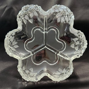 Divided Serving Dish Mikasa Frosted Clear Embossed Flowers Glass Relish Dish Vintage
