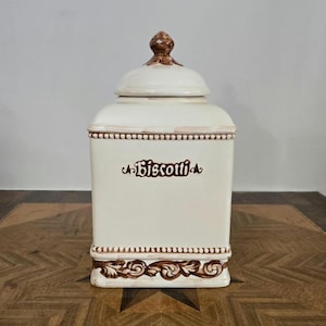 Vintage Biscotti Ceramic Cookie Jar  Handmade for Nonni&#39;s Canister