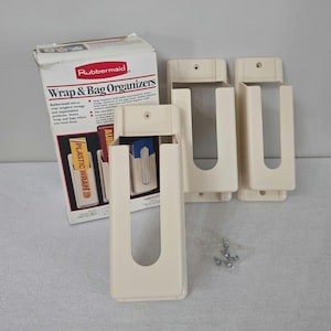 Vintage Rubbermaid Wrap And Bag Organizers With Original Box And Screws Kitchen Organization Set Of 3 1988