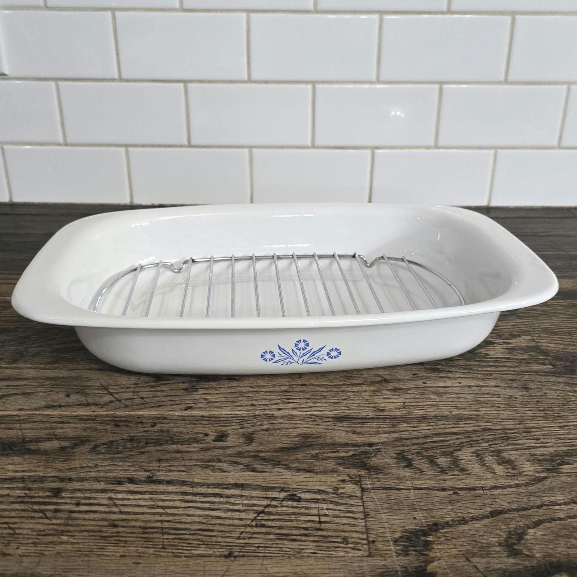 Vintage Corning Ware Blue Cornflower Open Roaster P-21 With Metal
