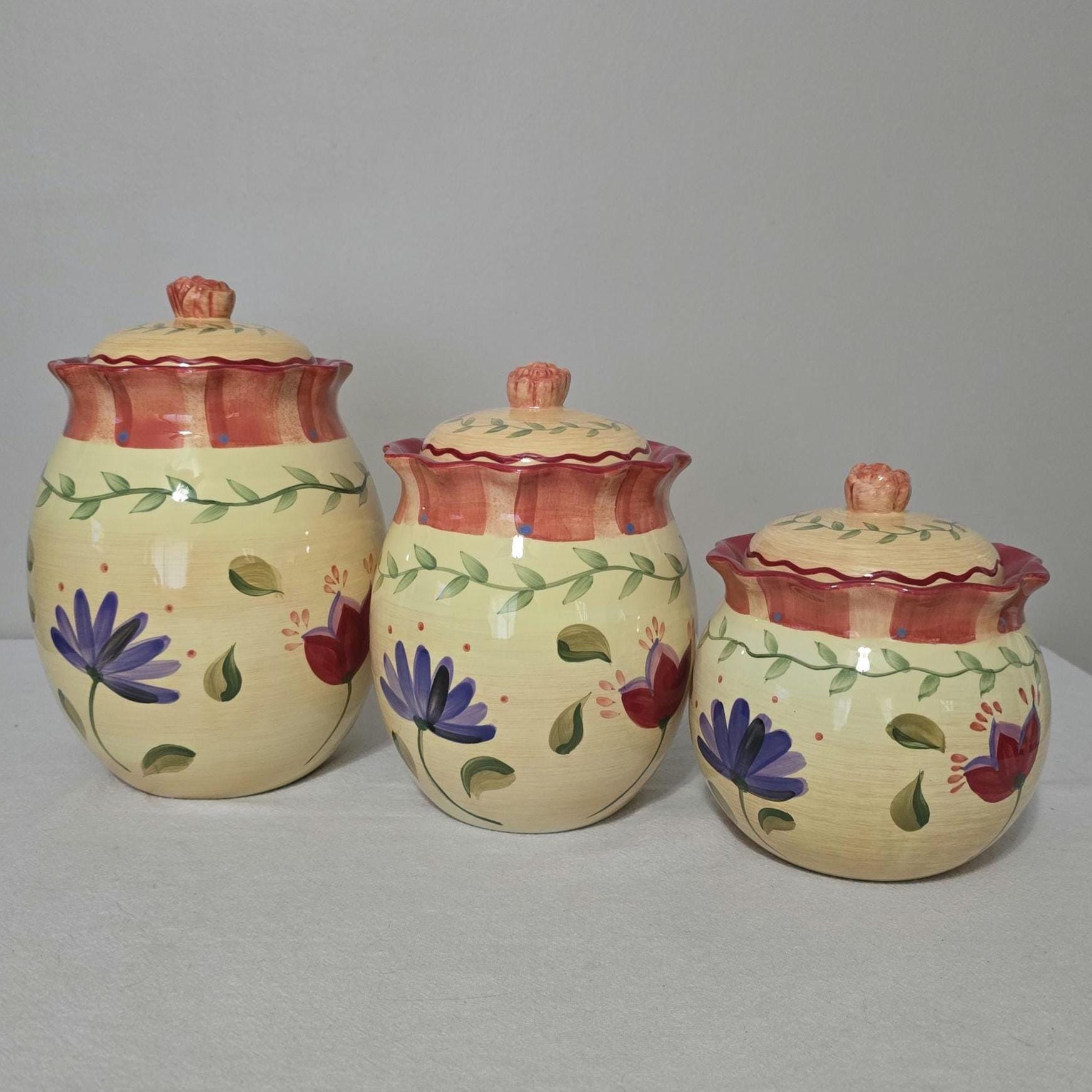 Vintage Pfaltzgraff Napoli Hand Painted Stoneware Canisters Set of