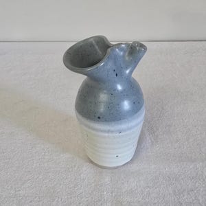 Vintage Studio Art Pottery Speckled 2 Tone Glaze Blue And White Stoneware Creamer Signed