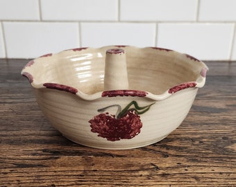Vintage Stoneware Pottery Bundt Pan Glazed Fruit Design