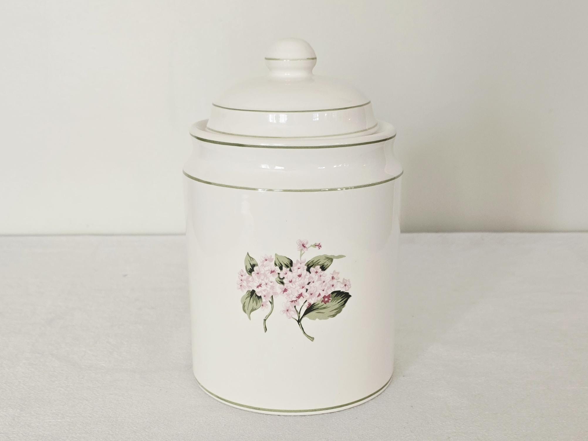 Vintage Martha Stewart Everyday Hydrangea Ceramic Canister, Pink