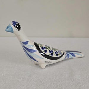 Vintage Mexican Folk Art Pottery Hand-Painted Bird Peace Dove Figurine
