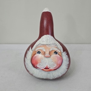 Vintage Hand Painted Santa Gourd Art Signed 2001 Christmas Decor