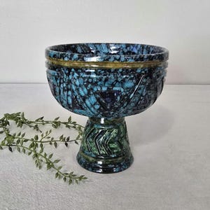 Italian Art Pottery Blue And Green Lava Glaze Footed Bowl Marked Italy Bitossi Era