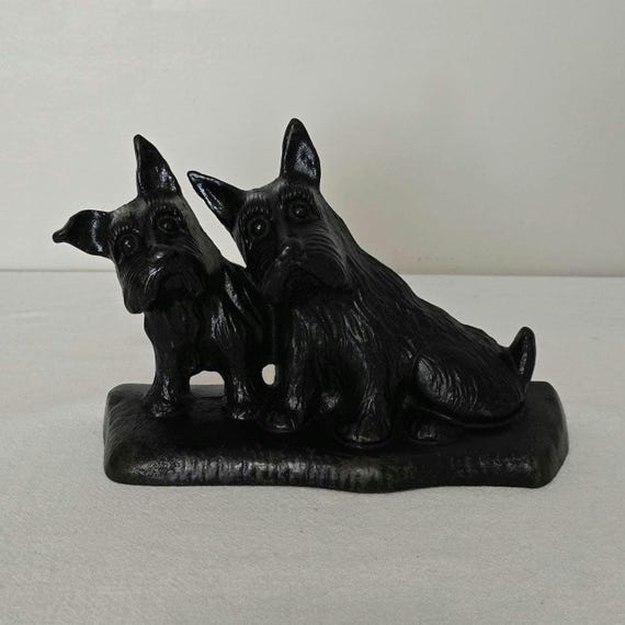 Vintage Cast Iron Twin Scottie Dog Doorstop #157 National Sewing