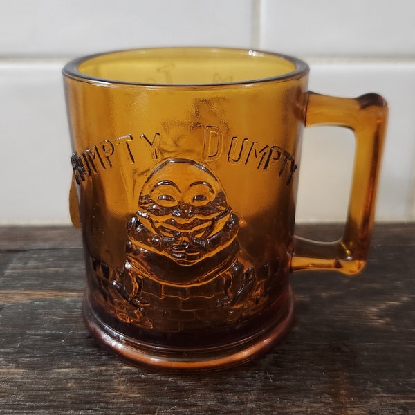 Vintage Tiara Company Exclusive Nursery Rhyme Heavy Glass Amber Mug Humpty Dumpty Tom Tom The Piper's Son Replacement Mug