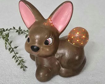 Vintage Hand Painted Ceramic Brown Bunny Figurine, 4 1/4" Rabbit Easter Decor