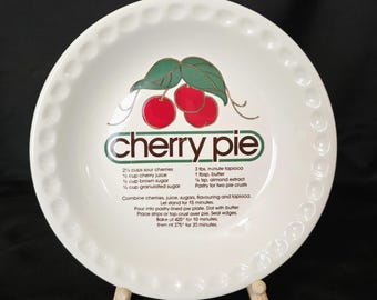 Vintage Cherry Pie Plate With Recipe, 10" Ceramic Baking Dish