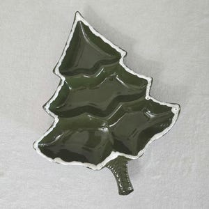 Vintage Ceramic Christmas Tree Dish Hand-Painted Divided Candy Dish