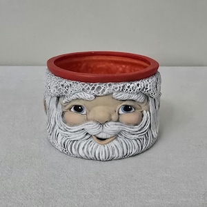 Jardinière de Noël vintage en forme de bonbonnière du Père Noël en céramique peinte à la main