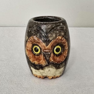 Vintage Made In Italy Noymer Hand Carved Alabaster Owl Vase