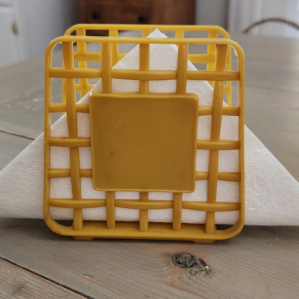 Vintage Napkin Holder Plastic Rounded Square Shape Basketweave Design