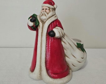 Vintage 1990 Claire Burke Old World Santa Claus Ceramic Planter, Christmas Candy Dish