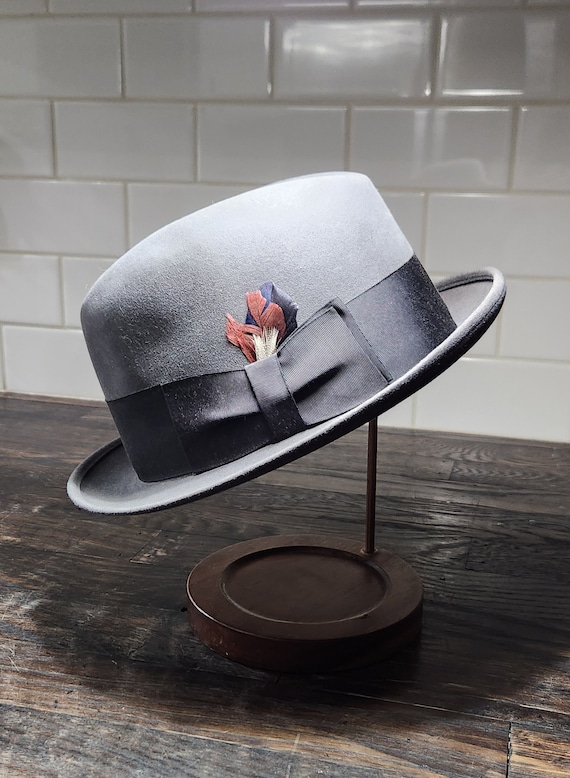 Vintage Knox Gray Felt Fedora Hat Feathers Size 7 