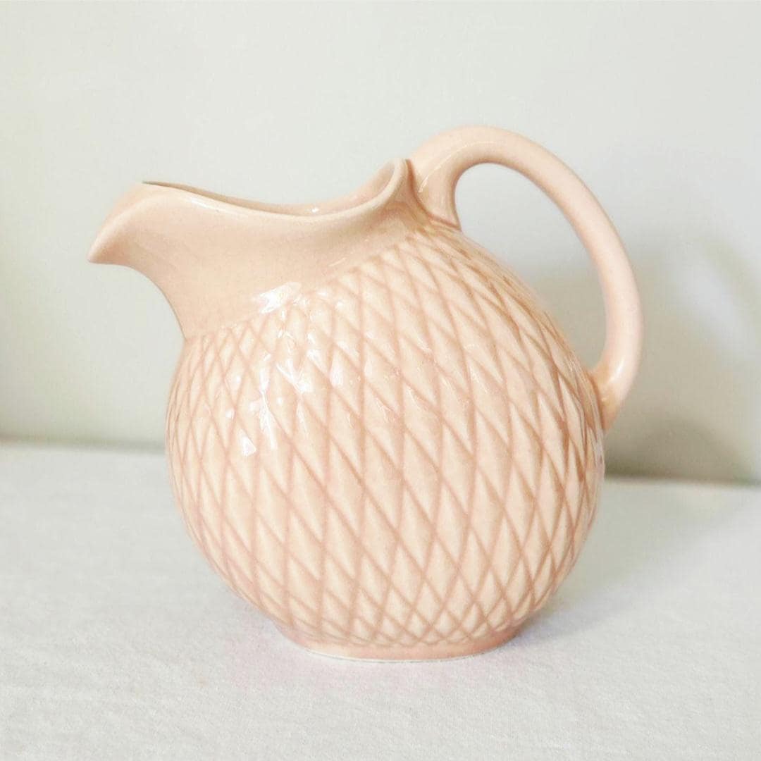 Vintage Hull Pottery Pink Diamond Quilt Pitcher B29, Retro Pastel