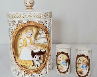 Vintage 1978 Sears Roebuck Pioneer Woman Ceramic Canister and