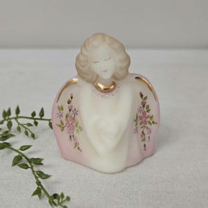 Fenton Ivory Satin Hand-Painted Glass Guardian Angel Figurine Signed